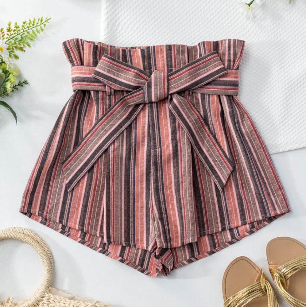 Multi striped linen shorts